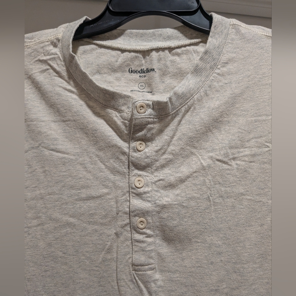 Goodfellow & Co Men's Light Beige Henley Shirt 3XL - Picture 2 of 4